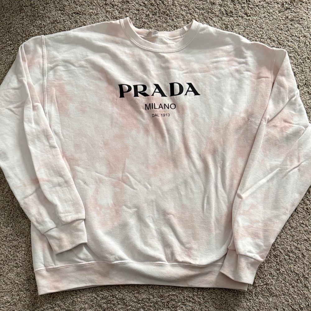 Handmade White and Light Pink Tie-Dye Crewneck Sweatshirt